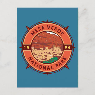 Carte Postale Parc national de Mesa Verde Emblem Retro Compass