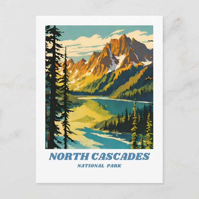 Carte Postale Parc national de North Cascades illustration rétro (Devant)