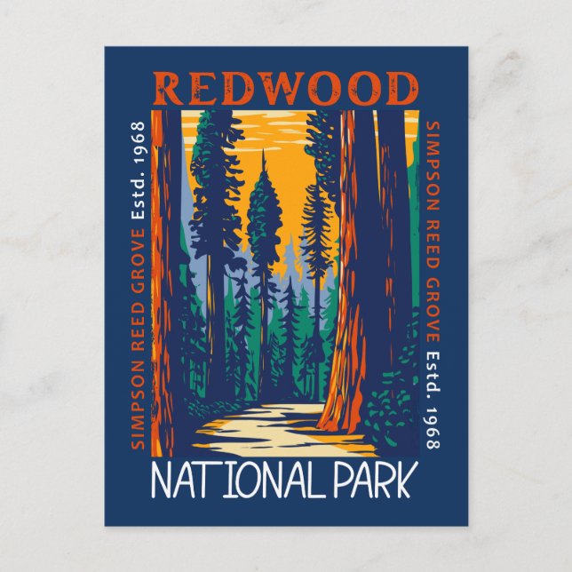 Carte Postale Parc national de Redwood Californie Rétro en détre (Devant)