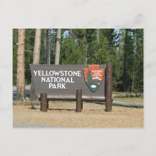 Carte Postale Parc national de Yellowstone, panneau, Wyoming, Ét