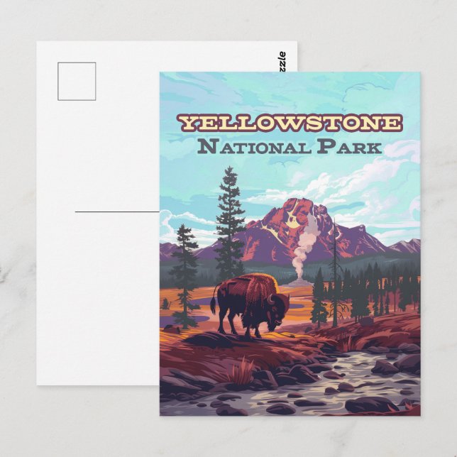 Carte Postale Parc national de Yellowstone Wyoming Bison Geyser (Devant / Derrière)