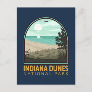 Carte Postale Parc national des dunes d'Indiana Emblem Vintage