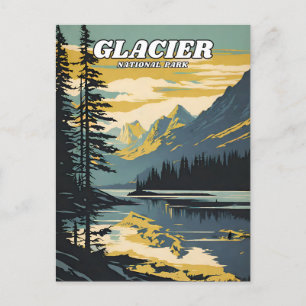 Carte Postale Parc national des Glaciers illustration retro