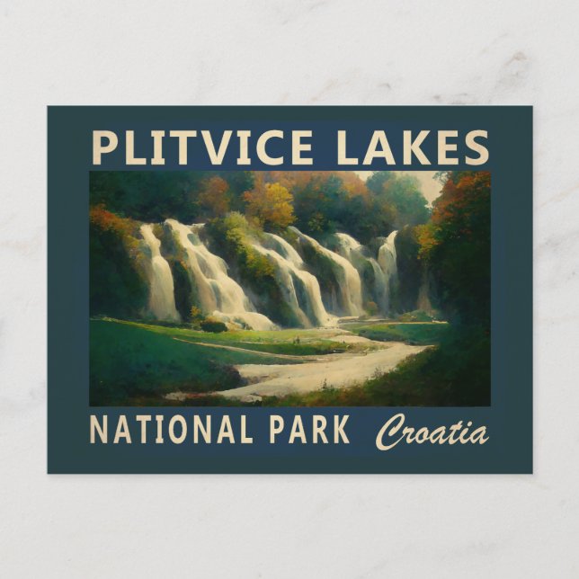 Carte Postale Parc national des lacs de Plitvice Croatie Aquarel (Devant)
