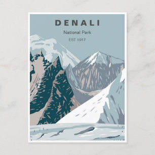 Carte Postale Parc national du Denali vintage Alaska Mont Hunter