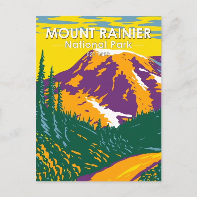Carte Postale Parc national du Mont Rainier Washington Retro (Devant)
