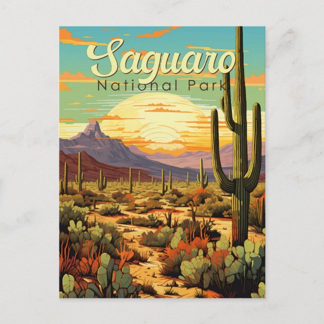 Carte Postale Parc national du Saguaro Illustration Rétro (Devant)