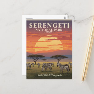 Carte Postale Parc national du Serengeti Zebra Travel Art Vintag