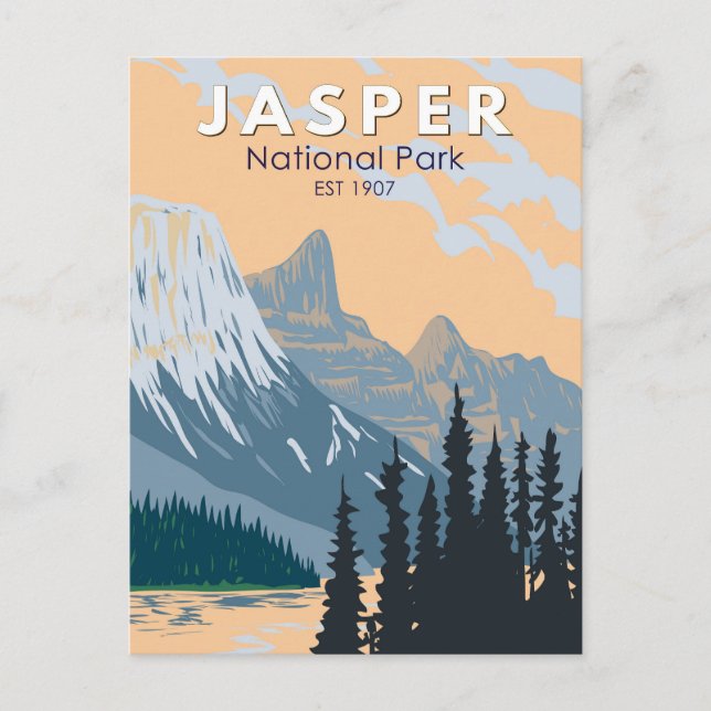 Carte Postale Parc national Jasper Canada Vintage d'art touristi (Devant)