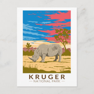 Carte Postale Parc national Kruger Art de voyage Rhinocéros blan