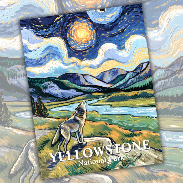 Carte Postale Parc national Van Gogh Yellowstone Wolf Howling (Van Gogh Yellowstone National Park Wolf Howling Postcard)