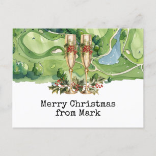 Carte Postale Parcours de golf avec boisson de Noël pour le golf