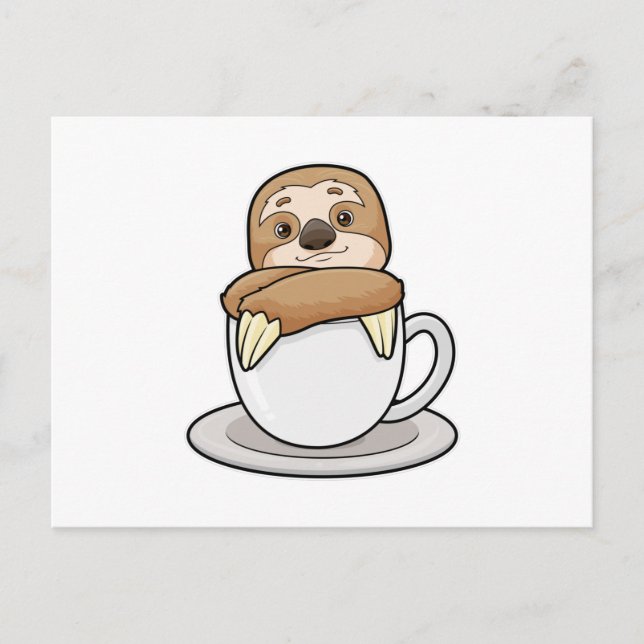 Carte Postale Paresseux avec tasse de café (Devant)