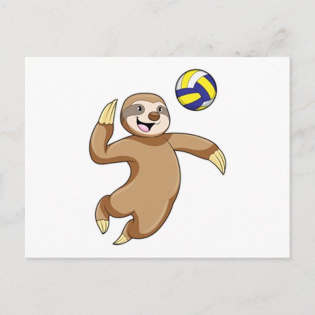 Carte Postale Paresseux comme joueur de volley avec ballon de vo (Devant)