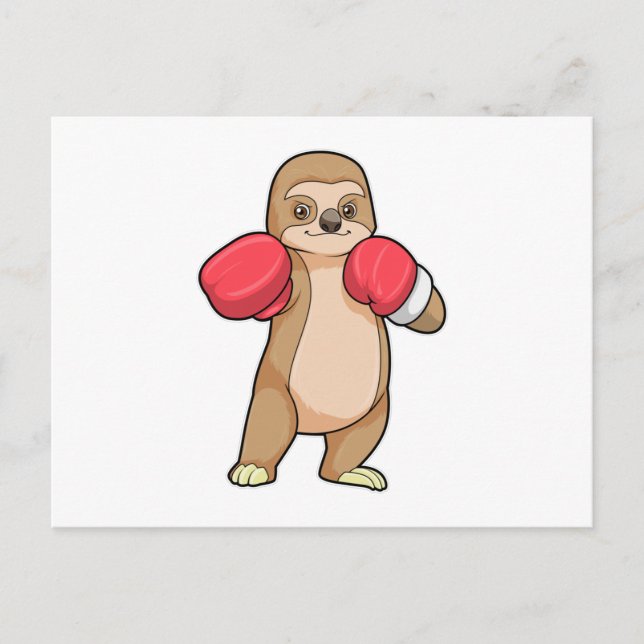 Carte Postale Paresseux en boxeur avec gants de boxe (Devant)