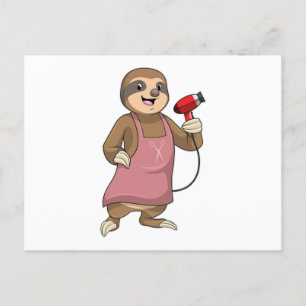 Carte Postale Paresseux en coiffeur avec sèche-cheveux