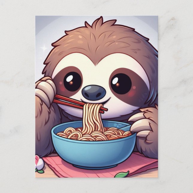 Carte Postale Paresseux mignon mangeant du Ramen (Devant)