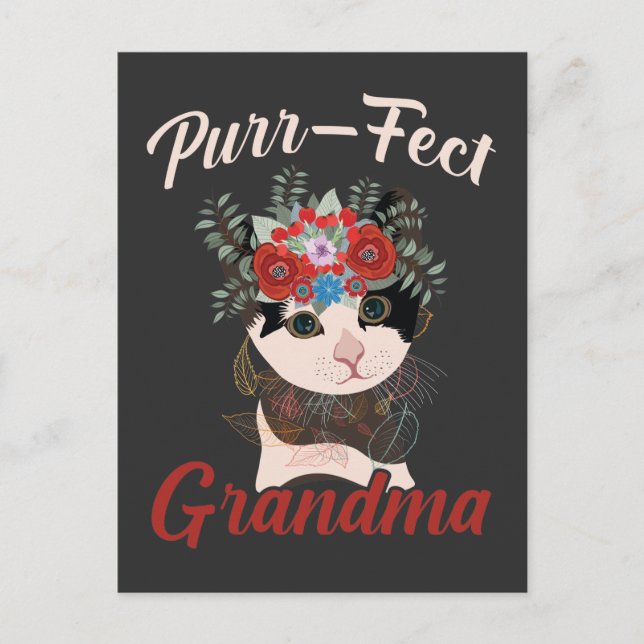 Carte Postale Parfait Grand-mère Chat Flower Aimer Grand-parents (Devant)