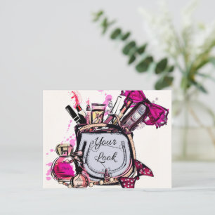 Carte Postale Parfum, rouge à lèvres et une chaussure à talons h