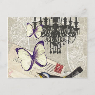 Carte Postale Paris chandelier butterfly bird modern vintage