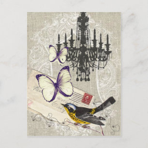 Carte Postale Paris chandelier butterfly bird modern vintage