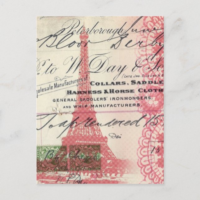 Carte Postale Paris chic scripts français dentelle tour eiffel r (Devant)