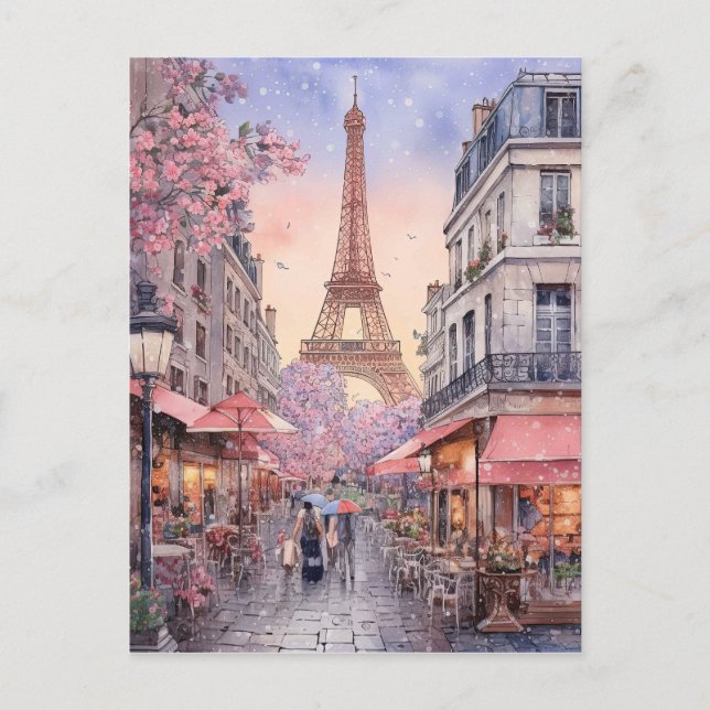 Carte Postale Paris City Street Scène Avec Art Tour Eiffle (Devant)