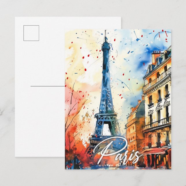 Carte Postale Paris France Aquarelle Peinture Voyage (Devant / Derrière)