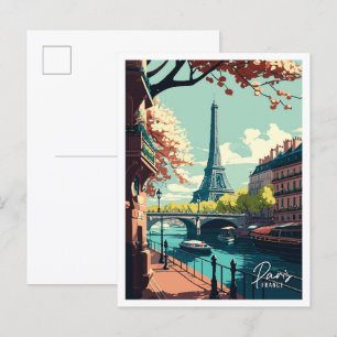 Carte Postale Paris France Art vintage Voyage Illustration