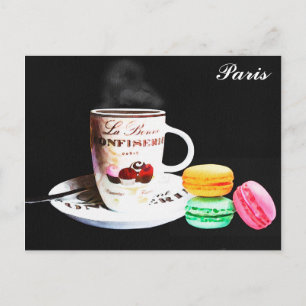 Carte Postale Paris France Café Macarons Aquarelle