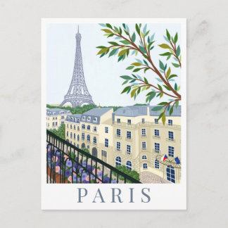 Carte Postale Paris France Eiffel Tower Travel Illustration