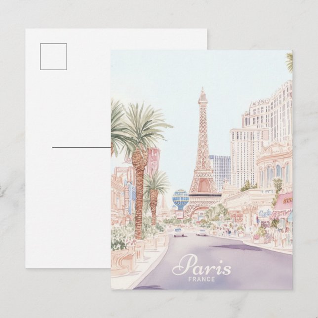 Carte Postale Paris France Illustration Gouache Voyage (Devant / Derrière)