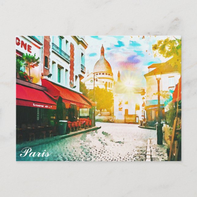 Carte Postale Paris France Montmartre Aquarelle Voyage (Devant)