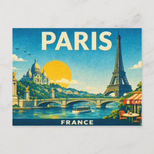 Carte Postale Paris France Retro Travel Postcard