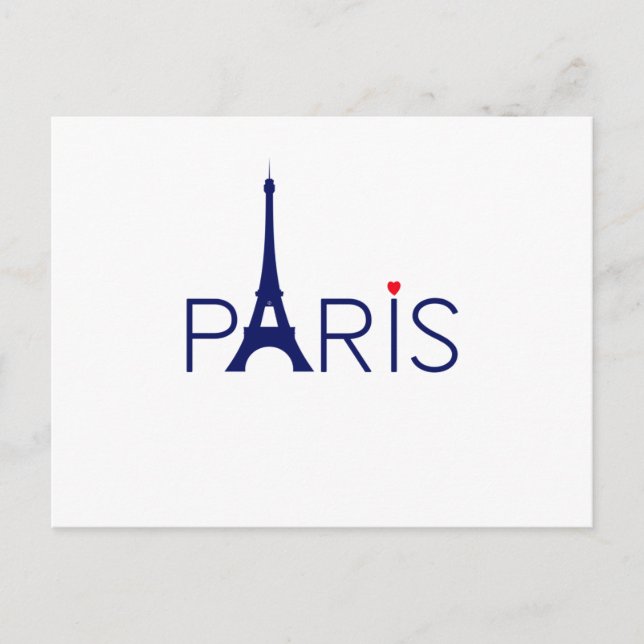 Carte Postale Paris France Tour Eiffel Texte et coeur (Devant)