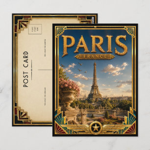 Carte Postale Paris France Vintage Tour Eiffel Art Déco Doré