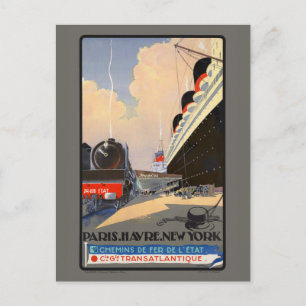 Carte Postale Paris Havre New York France Poster vintage 1930
