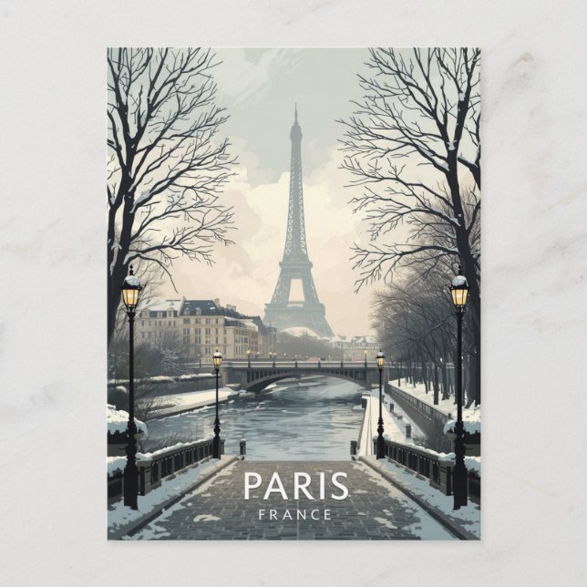 Carte Postale Paris Hiver Neige Tour Eiffel (Devant)