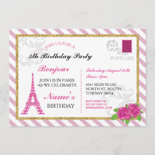 Carte postale Paris Invitation Tour Eiffel rose