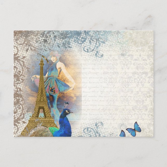 Carte Postale Paris paon collage (Devant)