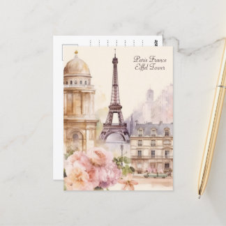 Carte Postale Paris Tour Eiffel Vintage Aquarelle Voyage