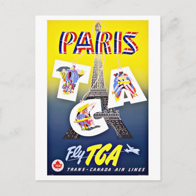 Carte Postale Paris Vol avec Canada Airlines (Devant)
