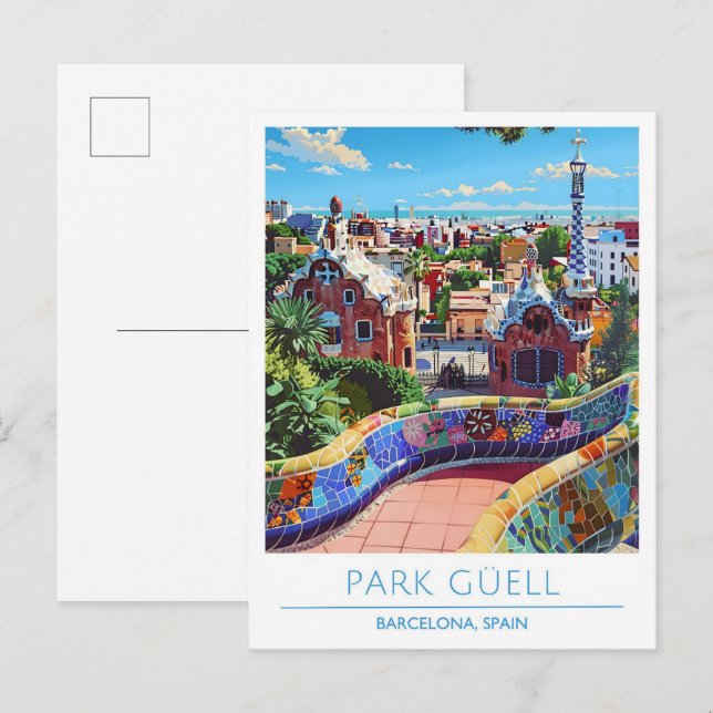 Carte Postale Park Guell Barcelona Espagne Vintage voyage (Devant / Derrière)