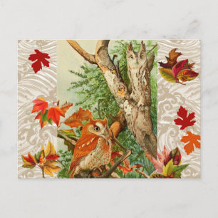 CARTE POSTALE PARMI LES FEUILLES DE CHUTE EN BOIS
