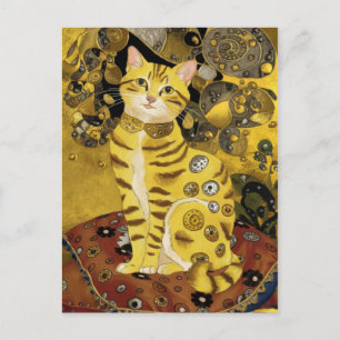 Carte Postale Parodie de chat mignon en or de Gustav Klimt, art