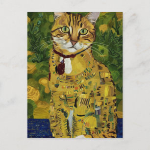 Carte Postale Parodie de chat mignon en or de Gustav Klimt, art