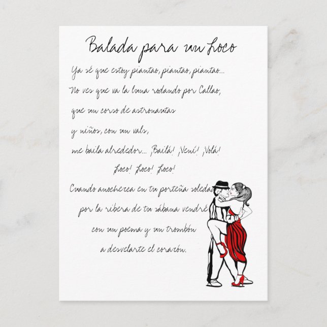 Carte Postale Paroles de Balada para un loco Tango (Devant)