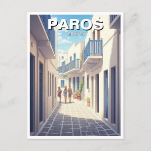 Carte Postale Paros Grèce Îles Cobblestone Dessin de rue