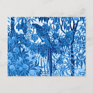 Carte Postale Parrot dans un cadre de jungle, Indigo bleu et bla