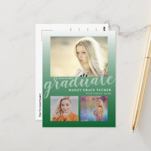 Carte Postale Parti de Graduation de l'Ombre Vert Moderne